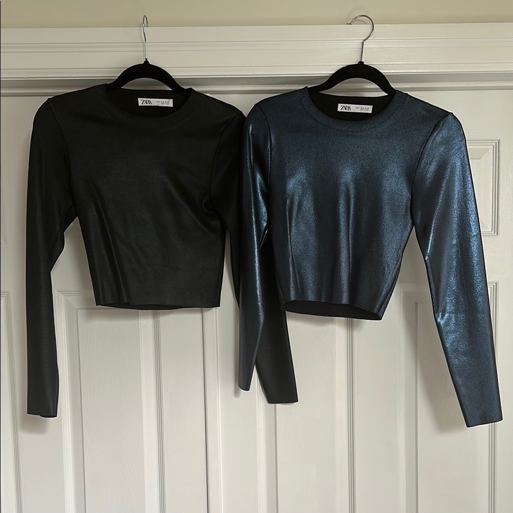 Zara Black & Blue Metallic Tops